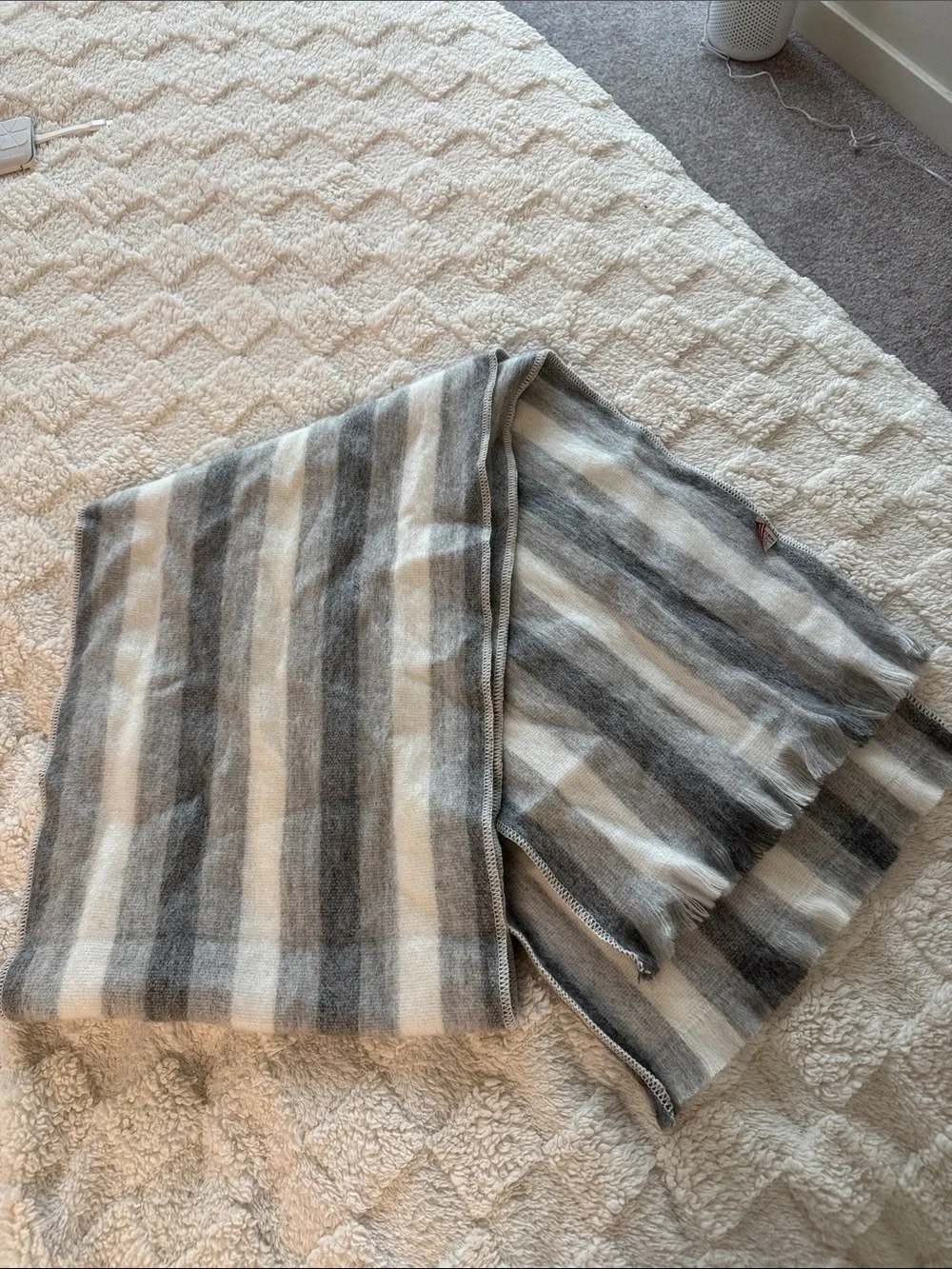 Alpaca Wool Striped Gray & Cream Cozy XL long Scarf